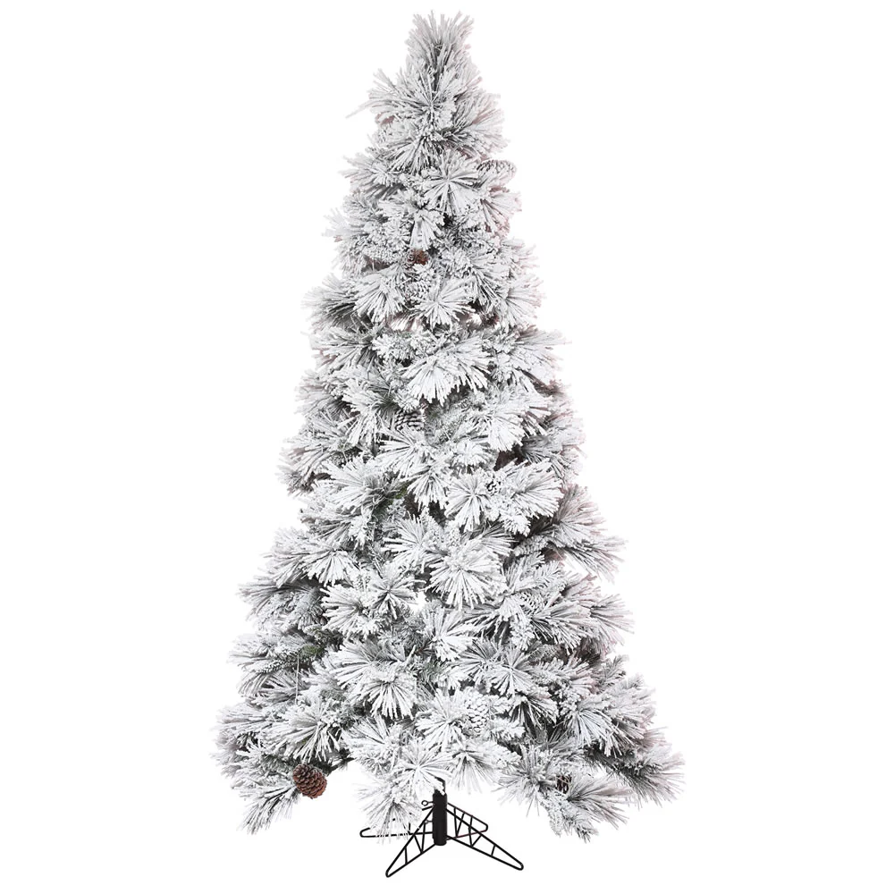 7'6"Hx49"W Flocked Slim Atka Pine Artificial Christmas Tree, Unlit -White