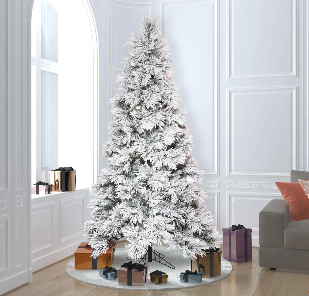 7'6"Hx49"W Flocked Slim Atka Pine Artificial Christmas Tree, Unlit -White - Image 5