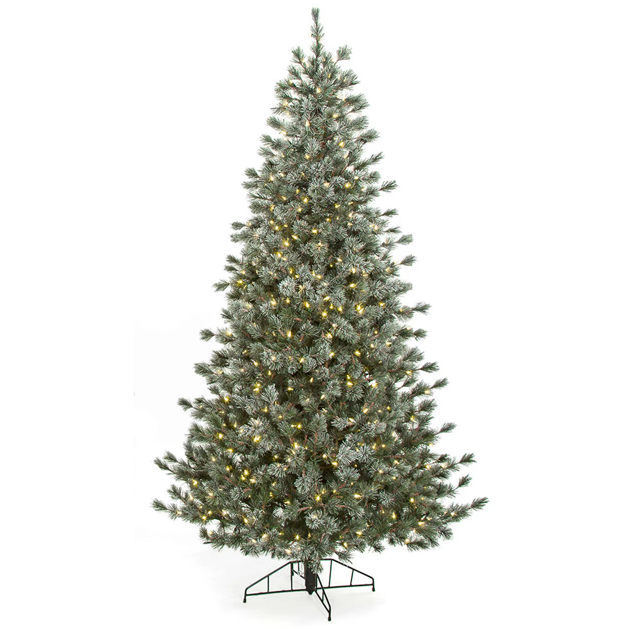 7'6"Hx49"W Glittered & Flocked Butte Pine Artificial Christmas Tree, LED Pre-Lit -Green/White