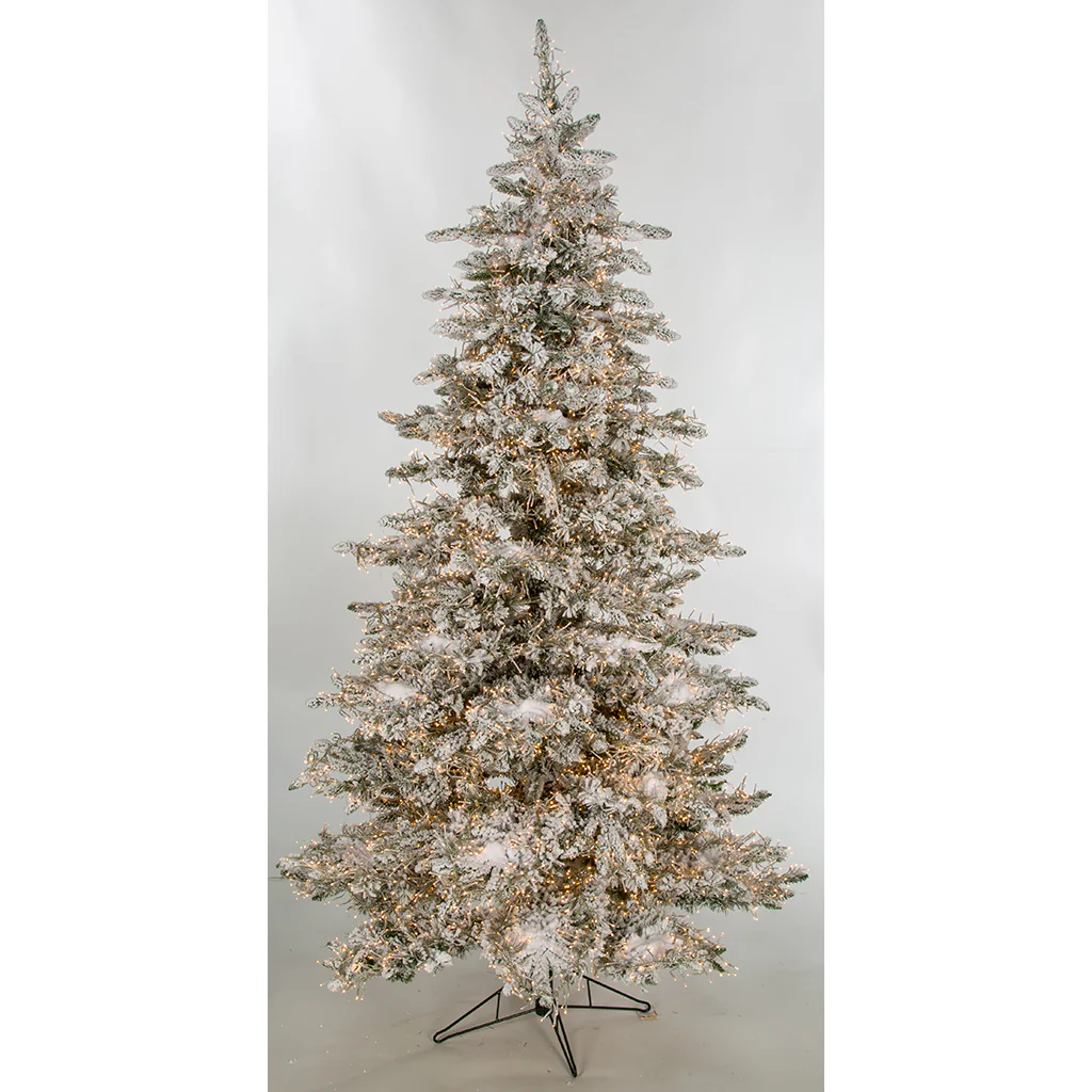 7'6"Hx50"W Flocked Polaris Artificial Christmas Tree, Micro LED Pre-Lit (Warm White, Multi-Mode) -White