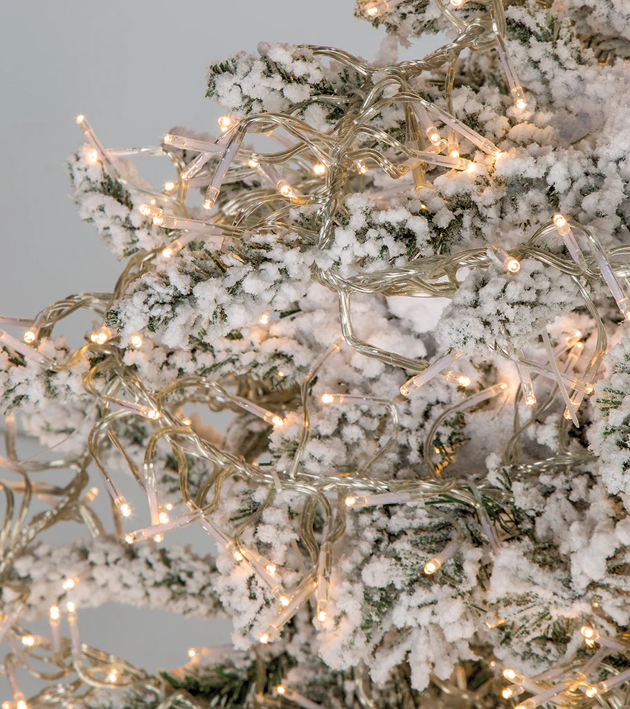 7'6"Hx50"W Flocked Polaris Artificial Christmas Tree, Micro LED Pre-Lit (Warm White, Multi-Mode) -White - Image 3