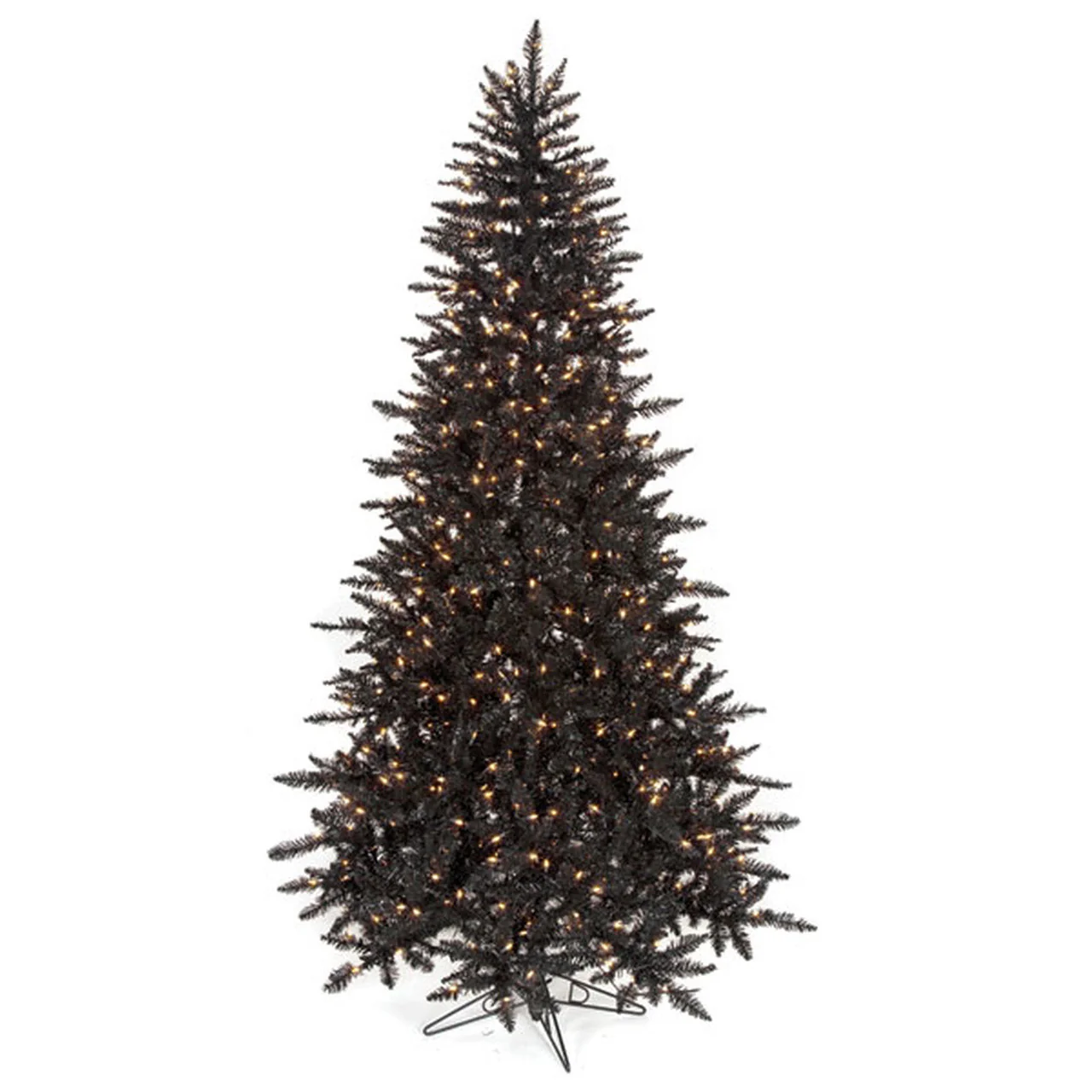 7'6"Hx50"W Tinsel Black Artificial Christmas Tree, LED Pre-Lit -Black