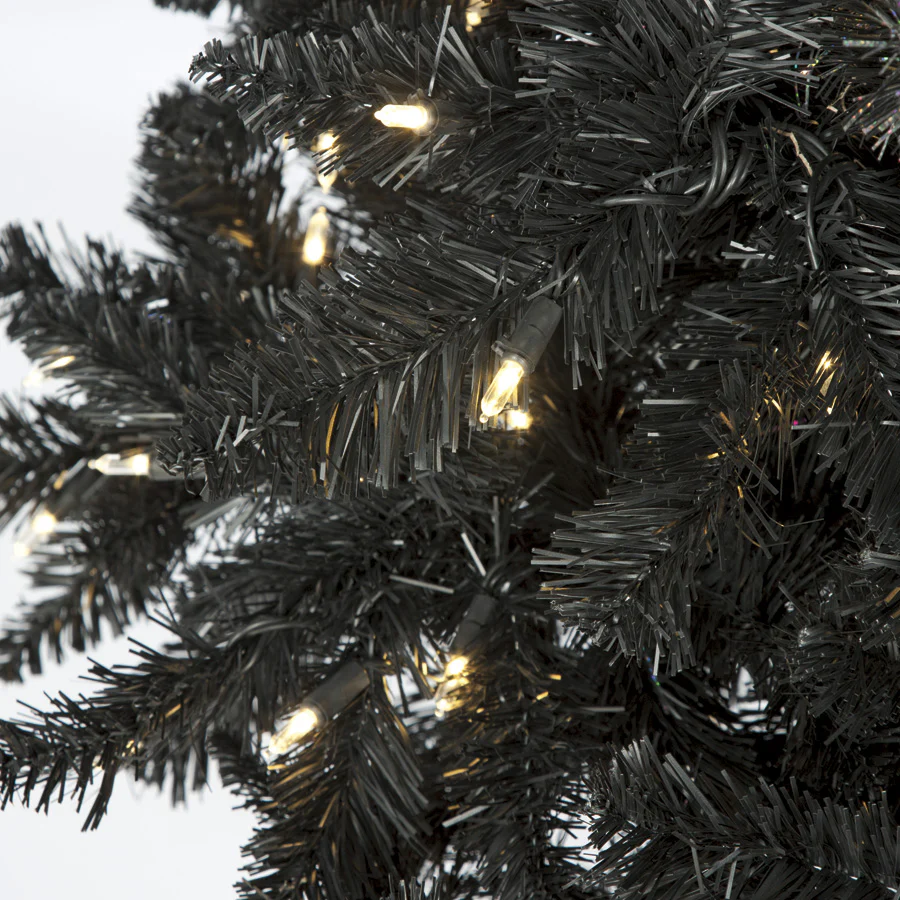 7'6"Hx50"W Tinsel Ombre Artificial Christmas Tree, LED Pre-Lit -Black/Silver/White - Image 2