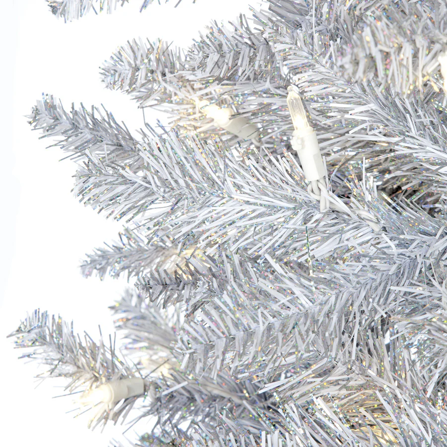 7'6"Hx50"W Tinsel Ombre Artificial Christmas Tree, LED Pre-Lit -Black/Silver/White - Image 4