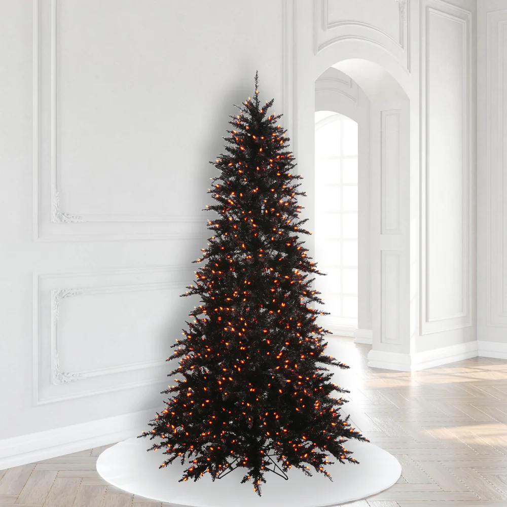7'6"Hx52"W Fir Artificial Christmas Tree, LED Pre-Lit (Orange) -Black - Image 3
