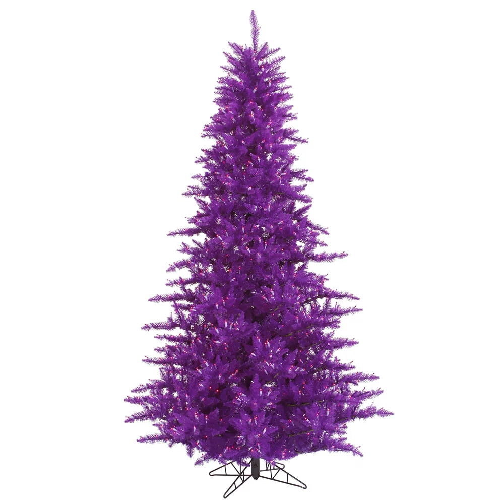 7'6"Hx52"W Fir Artificial Christmas Tree, LED Pre-Lit (Purple) -Purple
