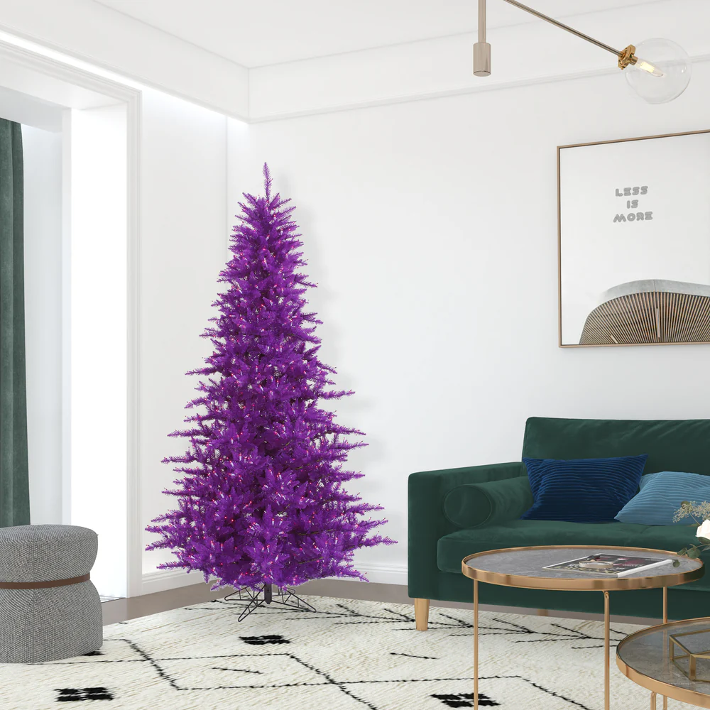 7'6"Hx52"W Fir Artificial Christmas Tree, LED Pre-Lit (Purple) -Purple - Image 3