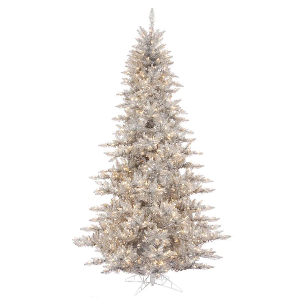 7'6"Hx52"W Tinsel Fir Artificial Christmas Tree, LED Pre-Lit -Silver