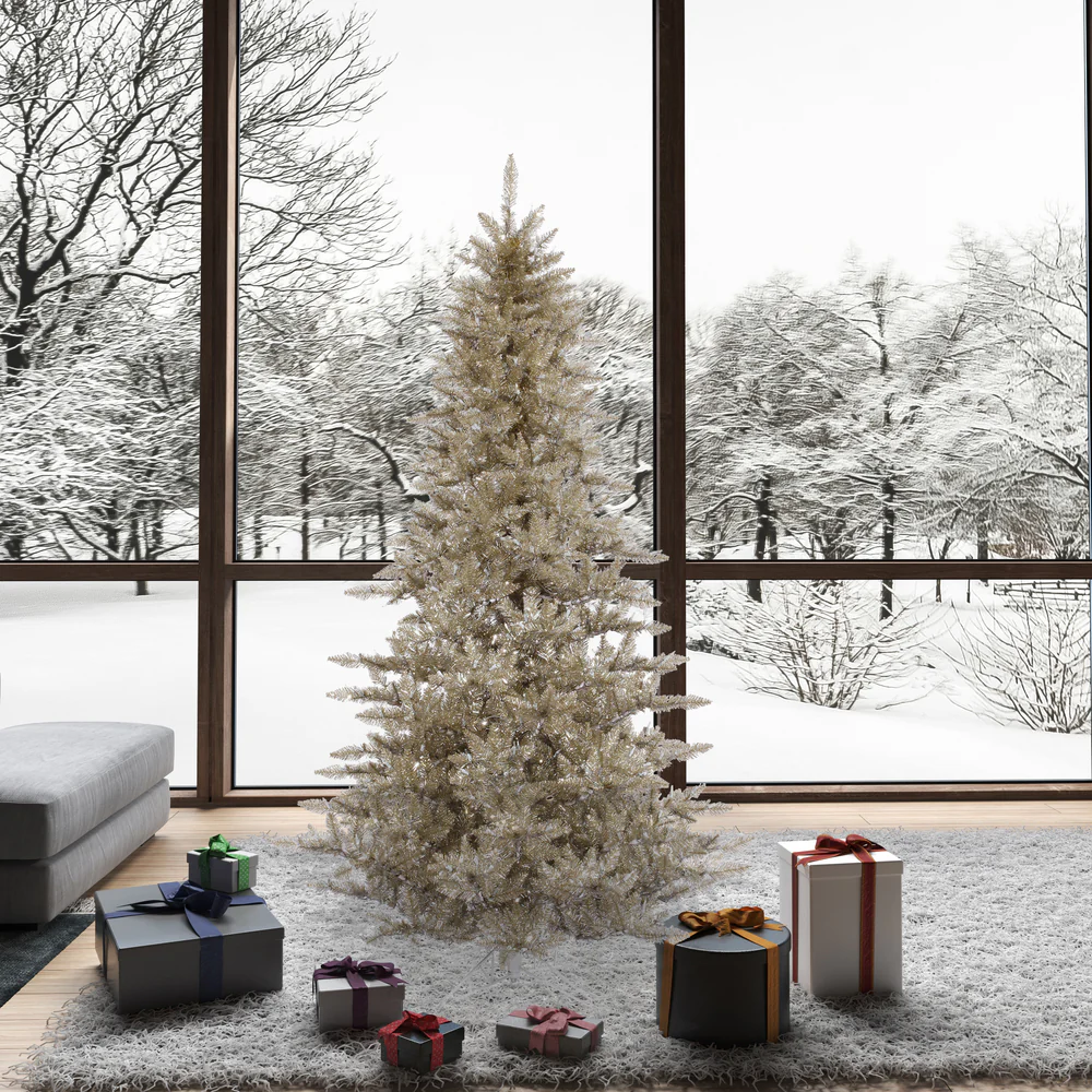 7'6"Hx52"W Tinsel Fir Artificial Christmas Tree, Unlit -Champagne - Image 5