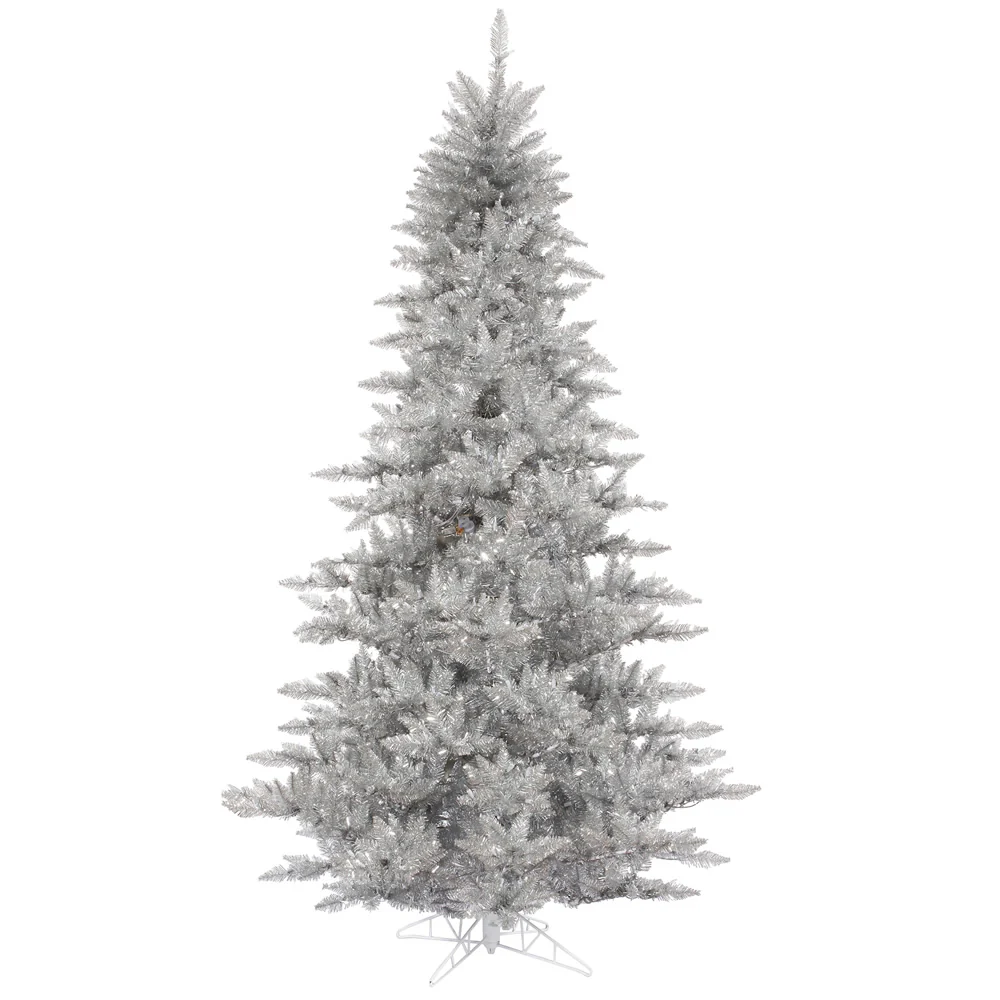 7'6"Hx52"W Tinsel Fir Artificial Christmas Tree, Unlit -Silver