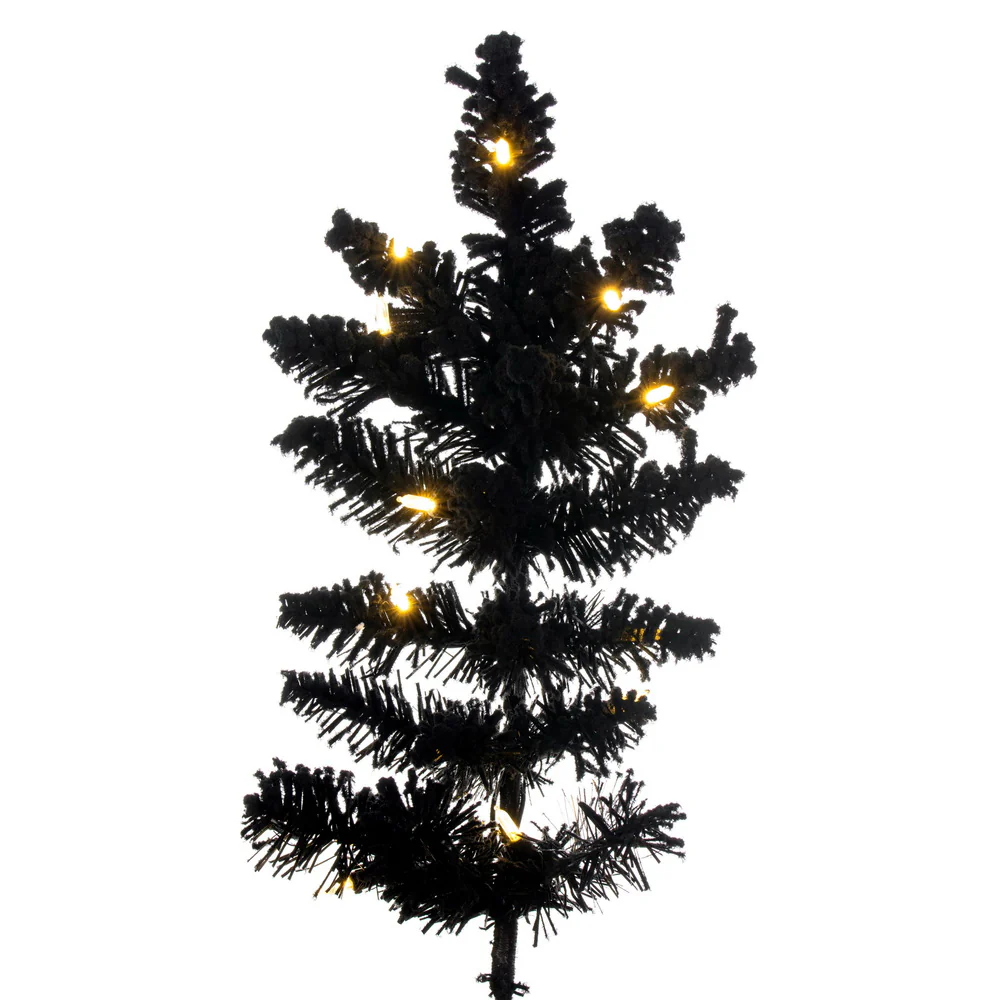 7'6"Hx53"W Flocked Fir Artificial Christmas Tree, LED Pre-Lit -Black - Image 2