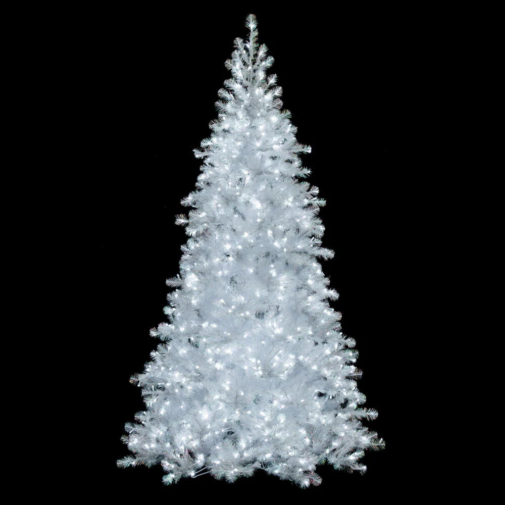 7'6"Hx54"W Iridescent Spruce Artificial Christmas Tree, LED Pre-Lit (Cool White) -White