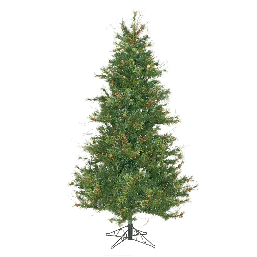 7'6"Hx54"W Slim Mixed Country Artificial Christmas Tree w/Pinecone & Grapevine, Unlit -Green/Brown