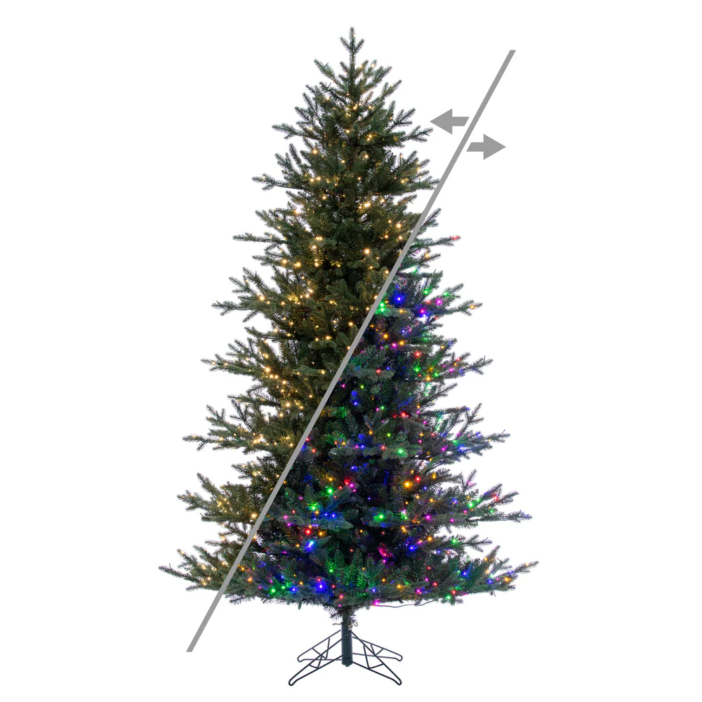 7'6"Hx55"W PE Colorado Blue Fir Artificial Christmas Tree, Micro LED Pre-Lit (Multi-Mode) -Green