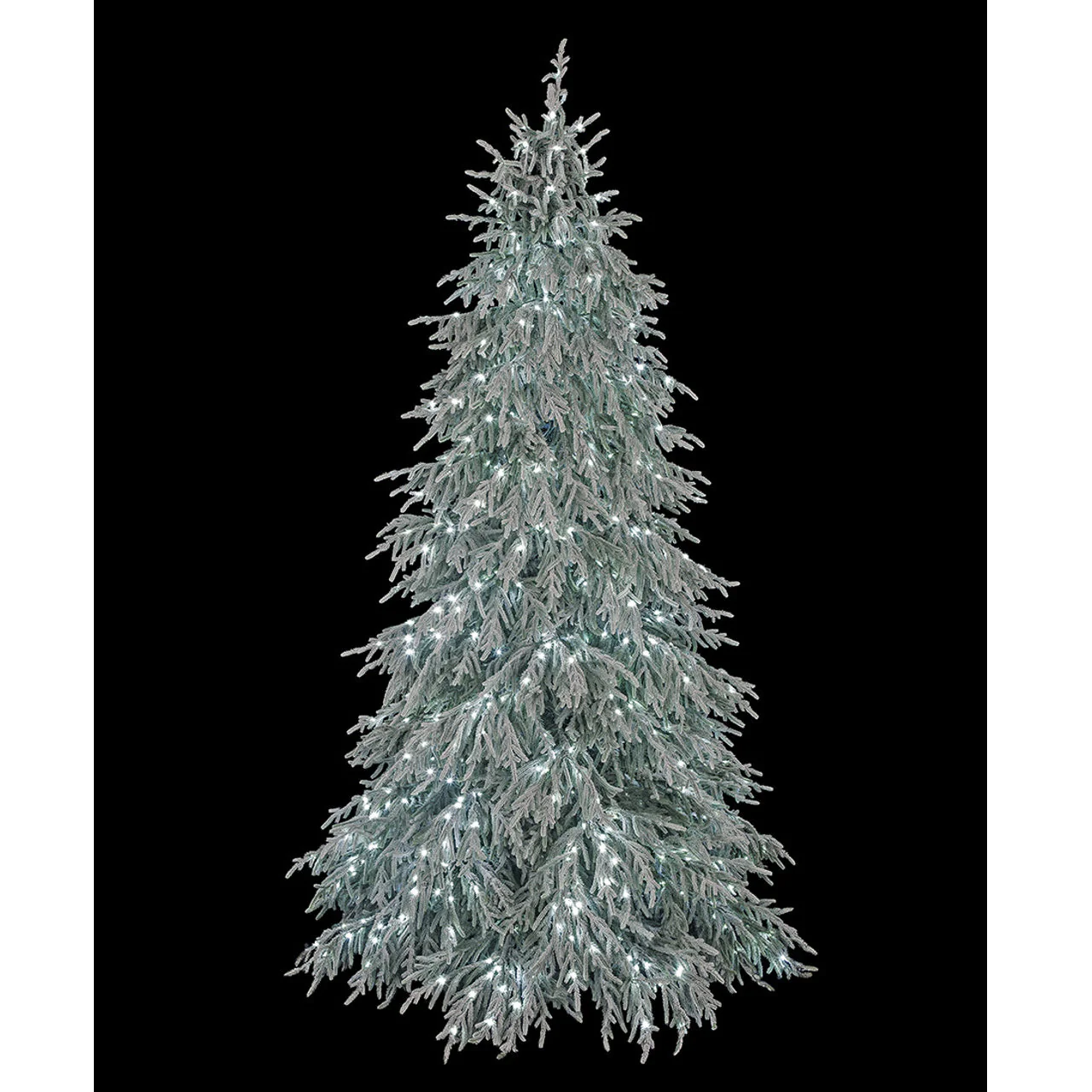 7'6"Hx55"W PE Flocked Norfolk Pine Artificial Christmas Tree, Micro LED Pre-Lit (Warm White, Multi-Mode) -White/Green