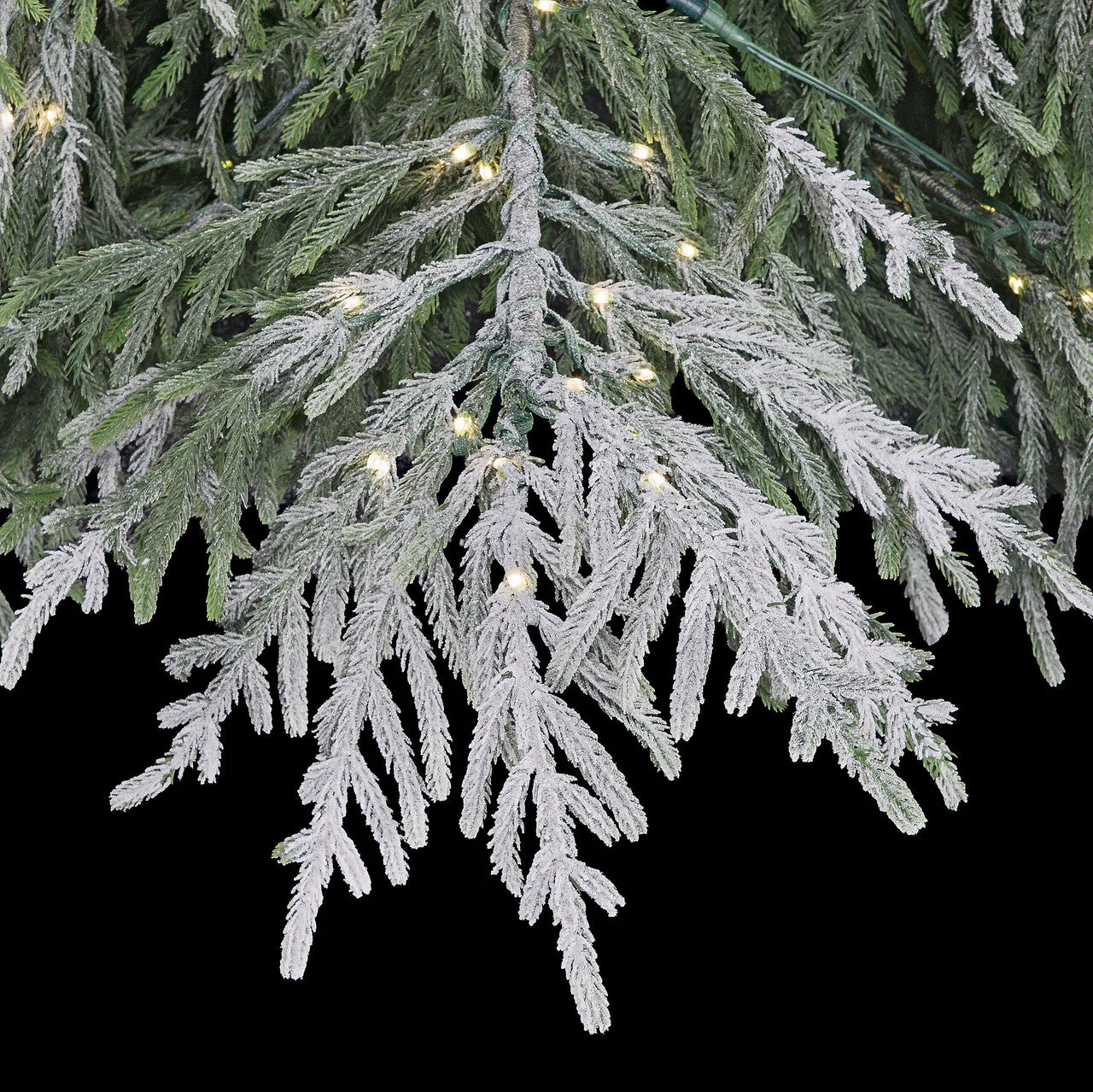 7'6"Hx55"W PE Flocked Norfolk Pine Artificial Christmas Tree, Micro LED Pre-Lit (Warm White, Multi-Mode) -White/Green - Image 2