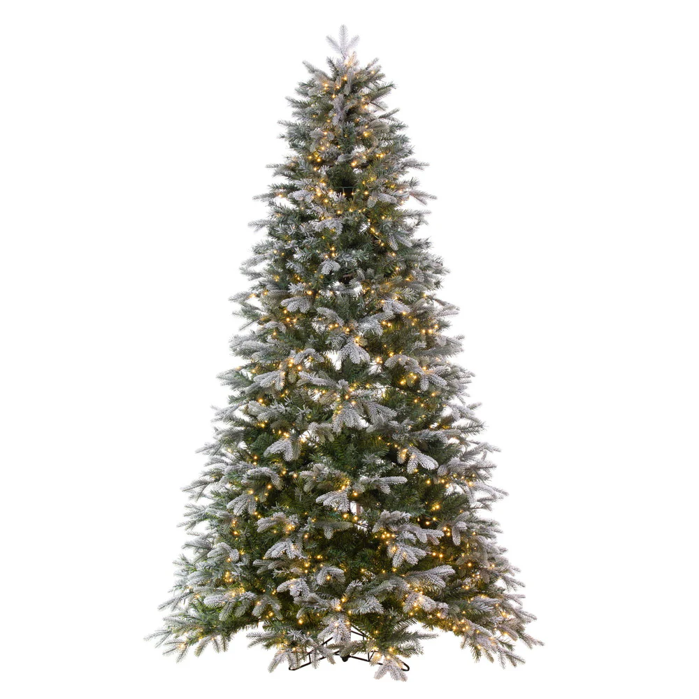 7'6"Hx56"W PE Frosted Douglas Fir Artificial Christmas Tree, Micro LED Pre-Lit -Green