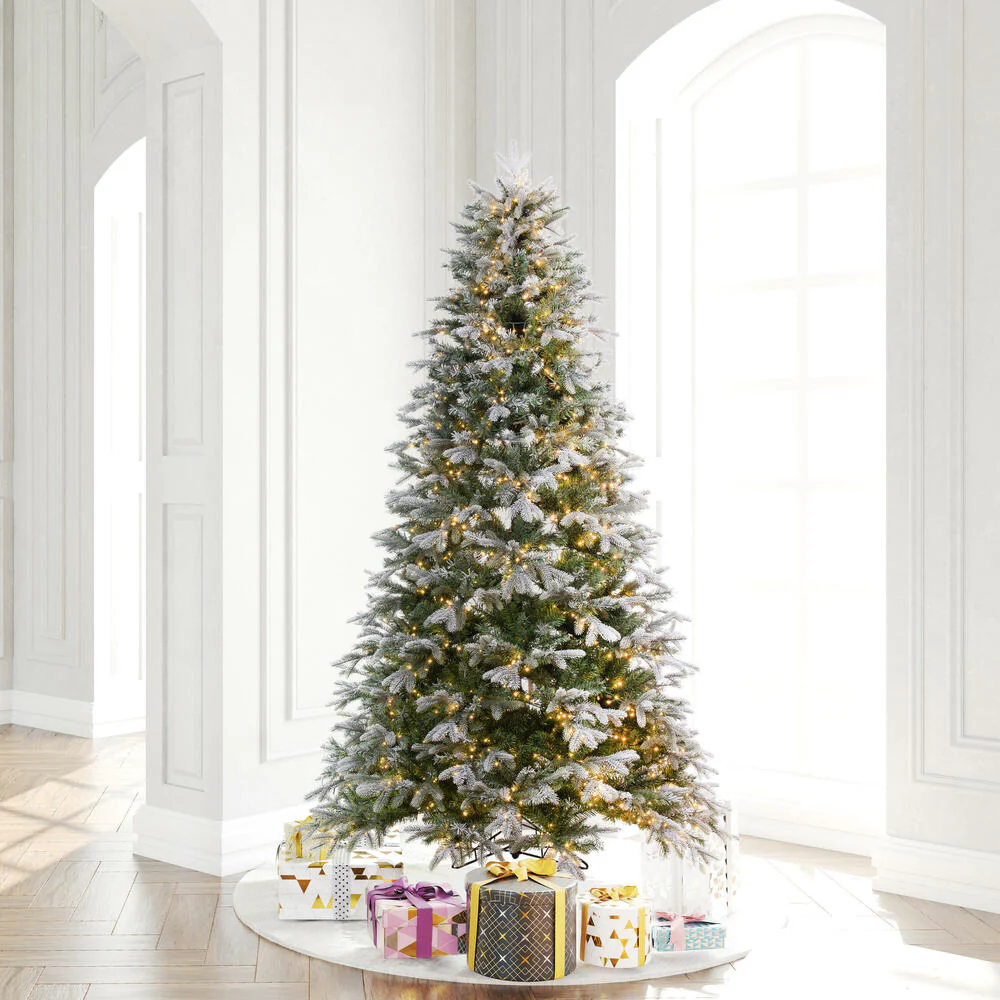 7'6"Hx56"W PE Frosted Douglas Fir Artificial Christmas Tree, Micro LED Pre-Lit -Green - Image 6