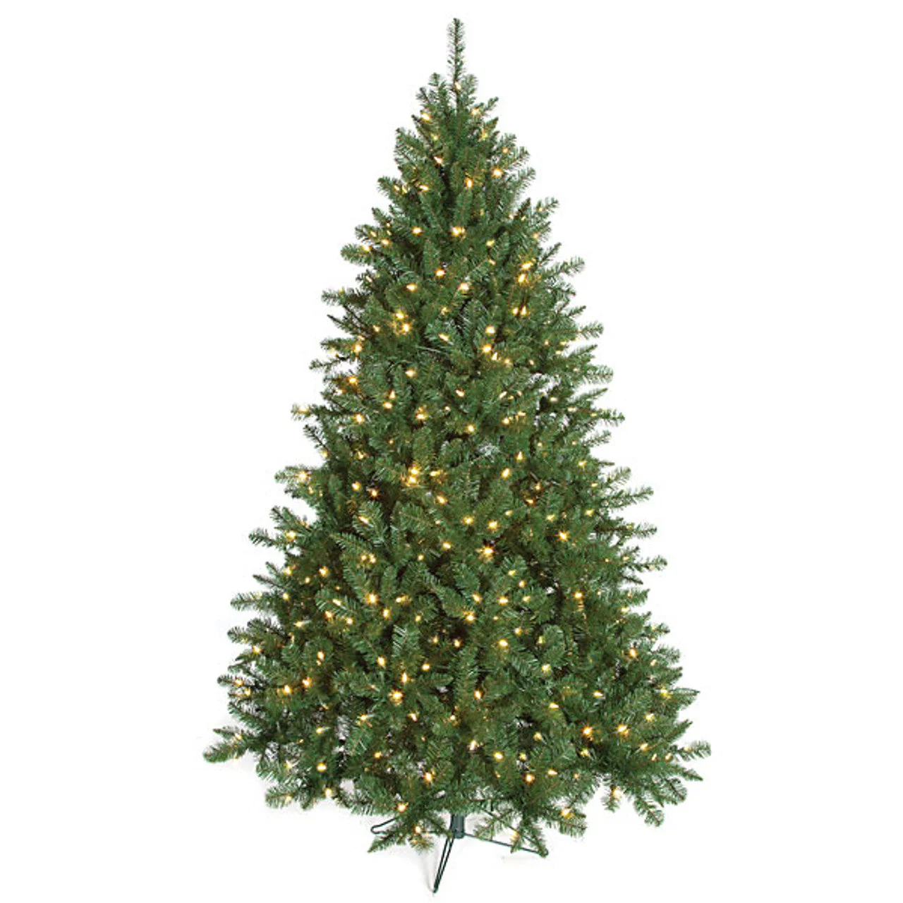 7'6"Hx57"W Fluff-Free Monroe Pine Artificial Christmas Tree, LED Pre-Lit -Green