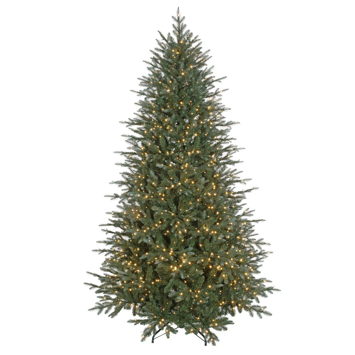 7'6"Hx57"W PE Blue Emerald Pine Artificial Christmas Tree, Micro LED Pre-Lit -Green