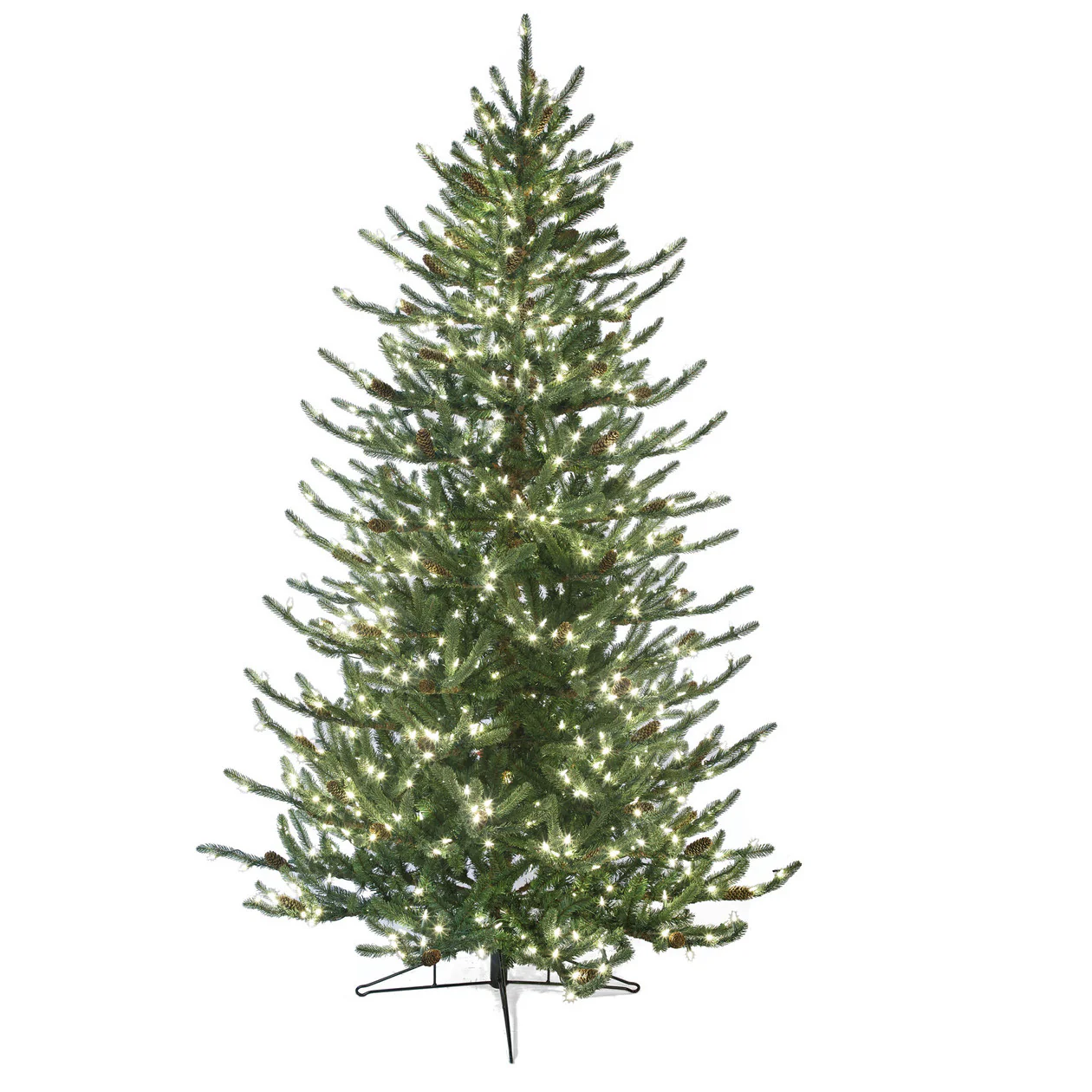 7'6"Hx58"W PE Siberian Blue Spruce & Pinecone Artificial Christmas Tree, LED Pre-Lit -Green