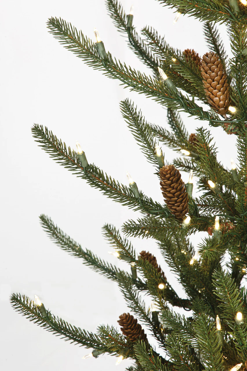 7'6"Hx58"W PE Siberian Blue Spruce & Pinecone Artificial Christmas Tree, LED Pre-Lit -Green - Image 2
