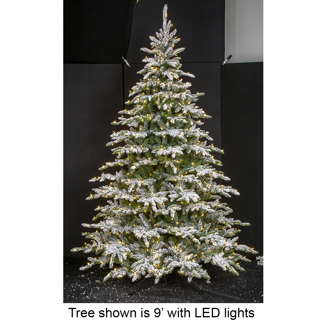 7'6"Hx60"W Medium Flocked Lockhart Fir Artificial Christmas Tree, LED Pre-Lit -White/Green