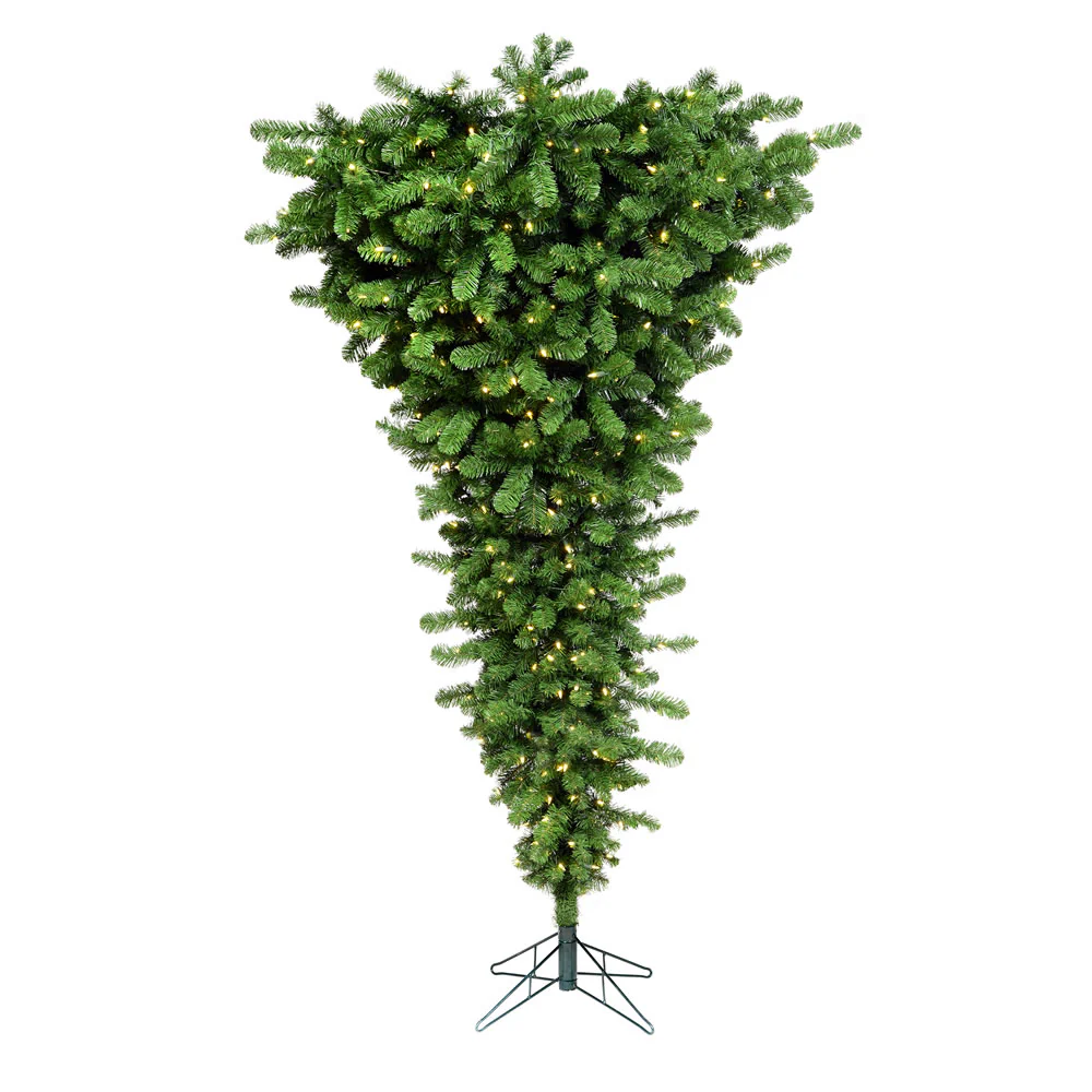 7'6"Hx60"W Upside-Down American Pine Artificial Christmas Tree, LED Pre-Lit -Green