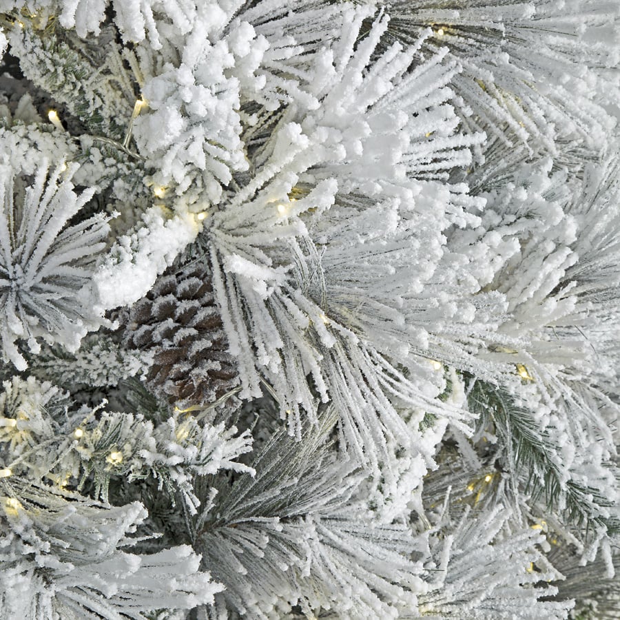 7'6"Hx62"W Medium Flocked Bavarian Pine Artificial Christmas Tree, Micro LED Pre-Lit -White/Green - Image 2