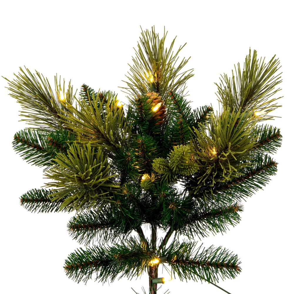 7'6"Hx62"W PE Emerald Mixed Fir & Pinecone Artificial Christmas Tree, LED Pre-Lit -Green/Brown - Image 2