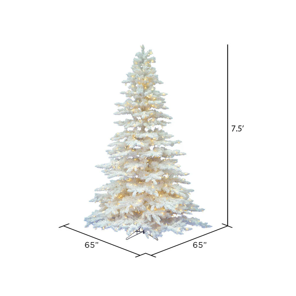 7'6"Hx65"W Flocked White Spruce Artificial Christmas Tree, LED Pre-Lit -White - Image 3