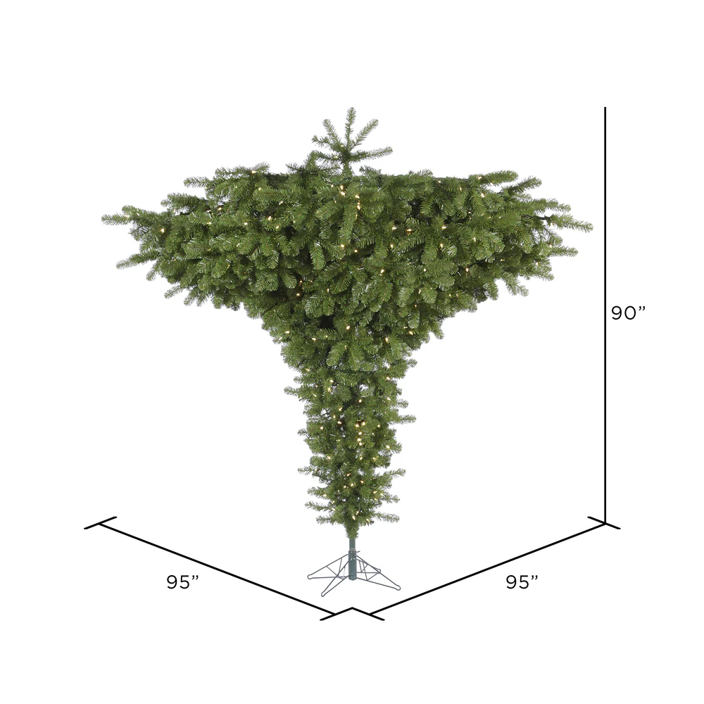 7'6"Hx95"W Upside-Down Pine Artificial Christmas Tree, LED Pre-Lit -Green - Image 2