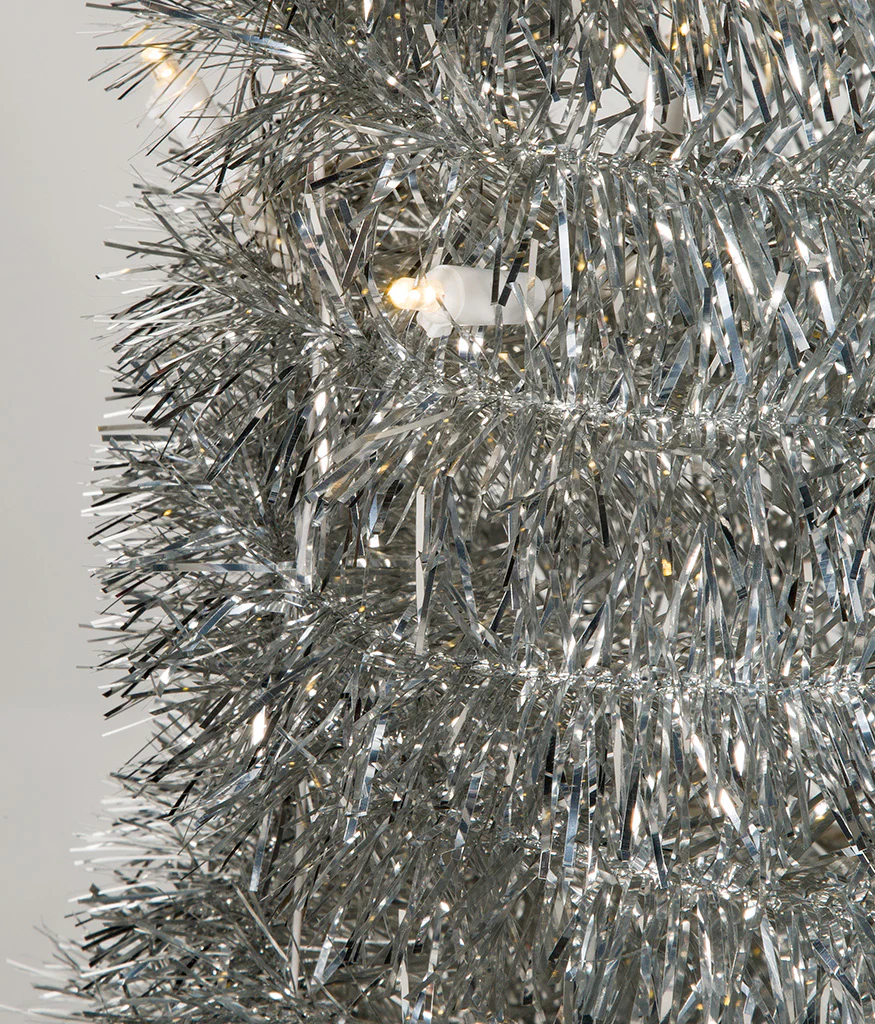 7'Hx17"W Tinsel Pop Up Artificial Christmas Tree, LED Pre-Lit -Silver - Image 2