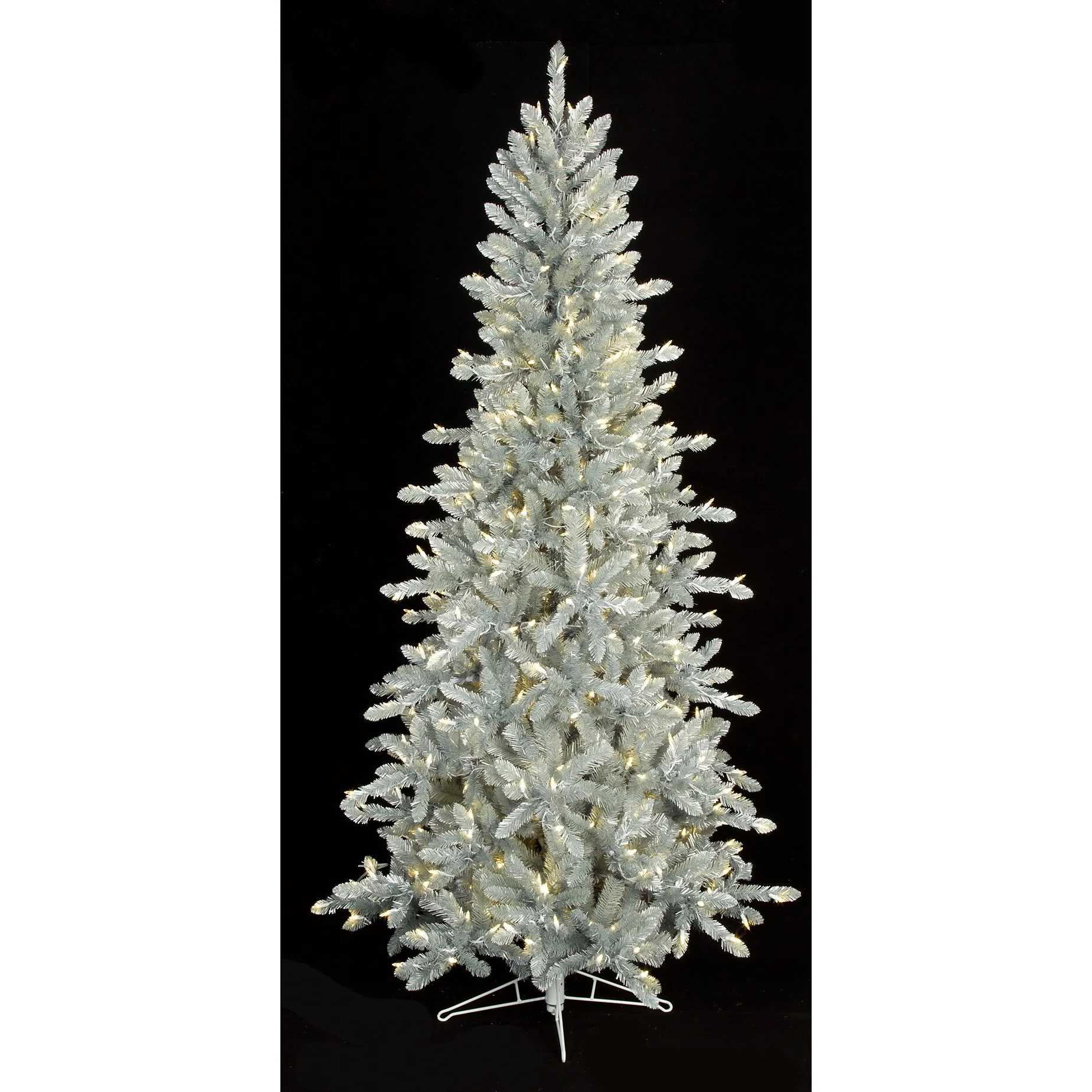 7'Hx43"W Matte Silver Artificial Christmas Tree, LED Pre-Lit -Silver/Iridescent