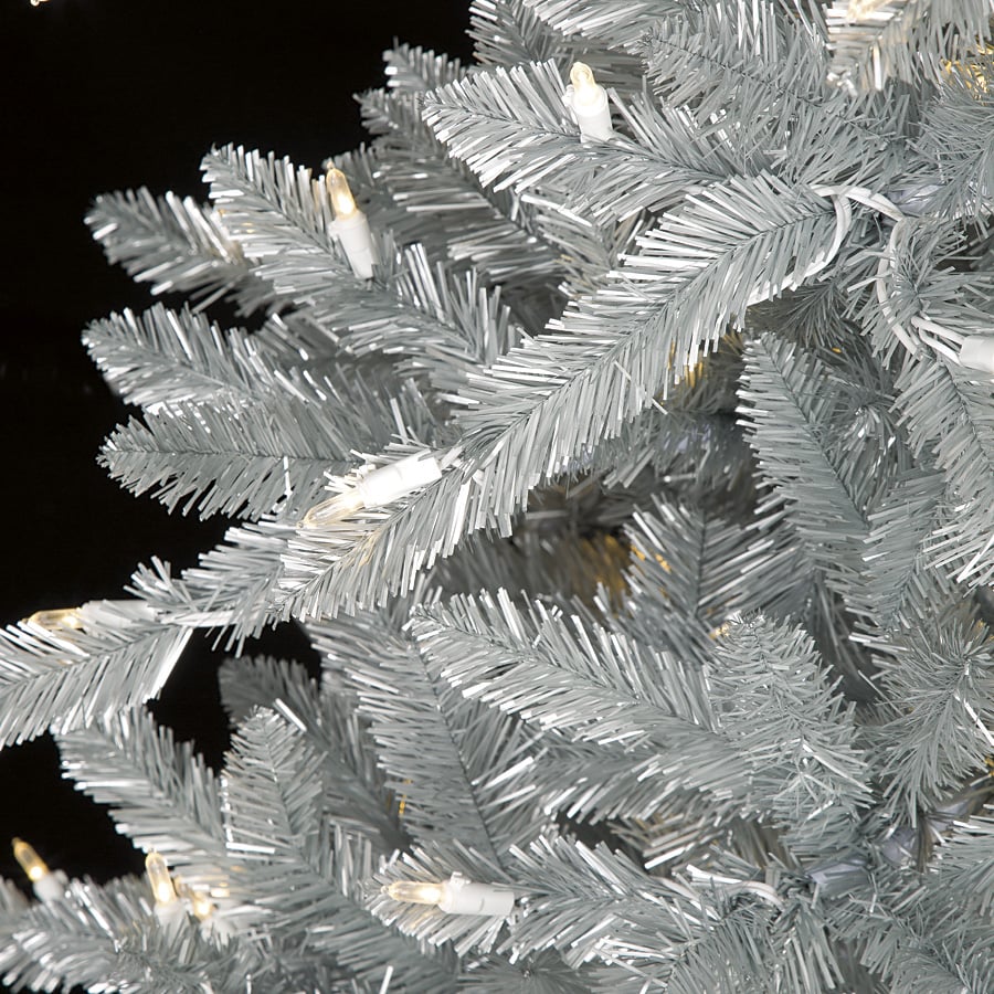 7'Hx43"W Matte Silver Artificial Christmas Tree, LED Pre-Lit -Silver/Iridescent - Image 2