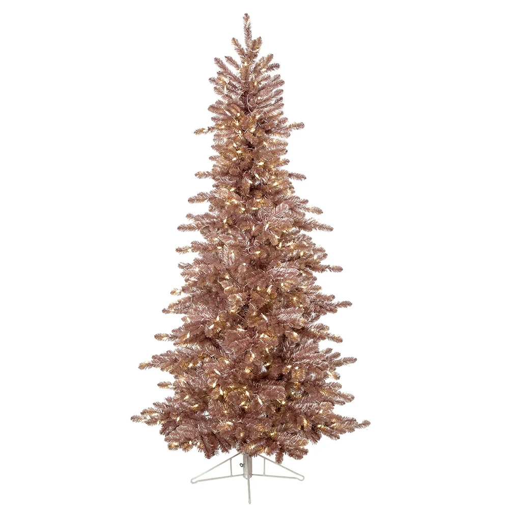 7'Hx43"W Tinsel Matte Blush Artificial Christmas Tree, LED Pre-Lit -Blush