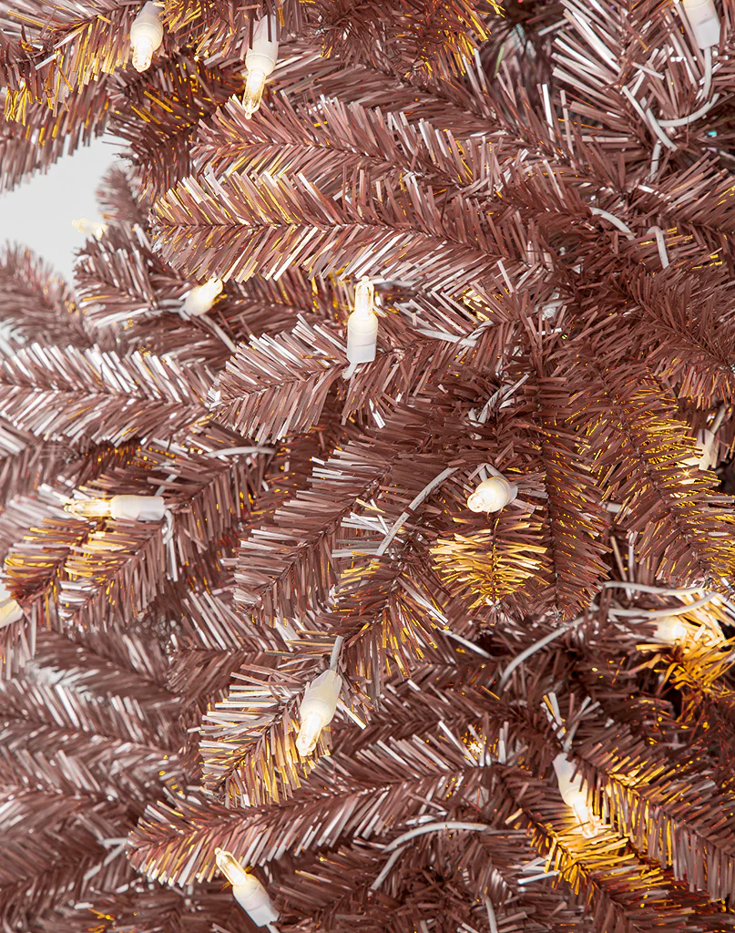 7'Hx43"W Tinsel Matte Blush Artificial Christmas Tree, LED Pre-Lit -Blush - Image 2