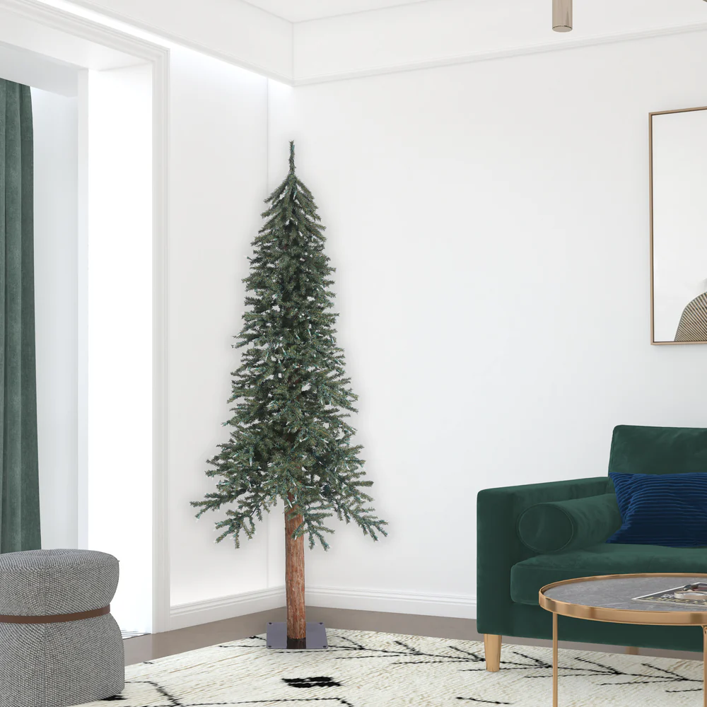7'Hx44"W Natural Trunk With Bark Alpine Artificial Christmas Tree, Unlit -Green - Image 3