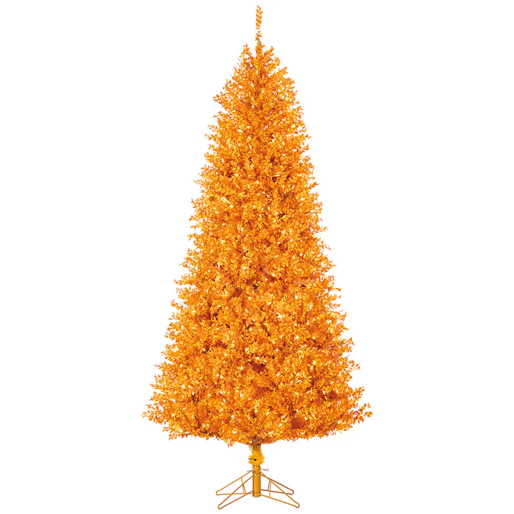 7'Hx44"W PVC Mini Leaf Pencil Artificial Christmas Tree, LED Pre-Lit -Orange