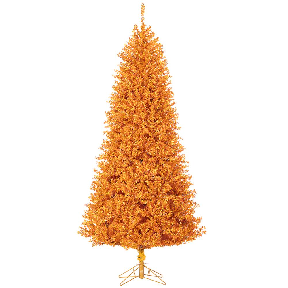 7'Hx44"W PVC Mini Leaf Pencil Artificial Christmas Tree, LED Pre-Lit -Orange - Image 3