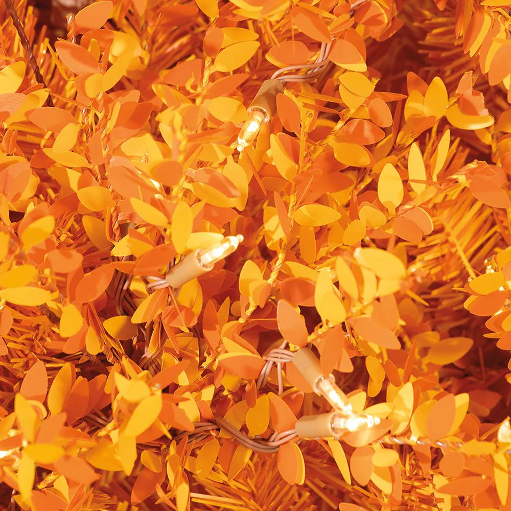 7'Hx44"W PVC Mini Leaf Pencil Artificial Christmas Tree, LED Pre-Lit -Orange - Image 4