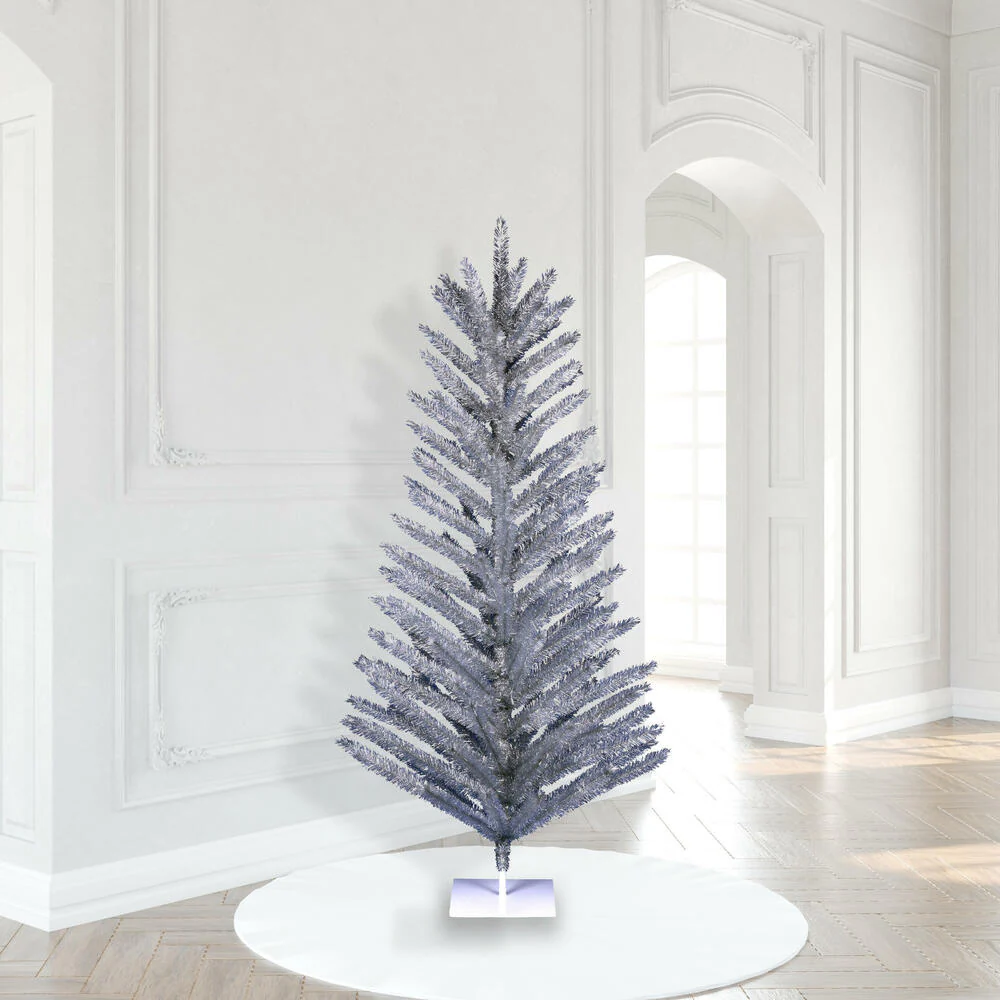 7'Hx47"W Vintage Aluminum Pine Artificial Christmas Tree, Unlit -Silver - Image 4