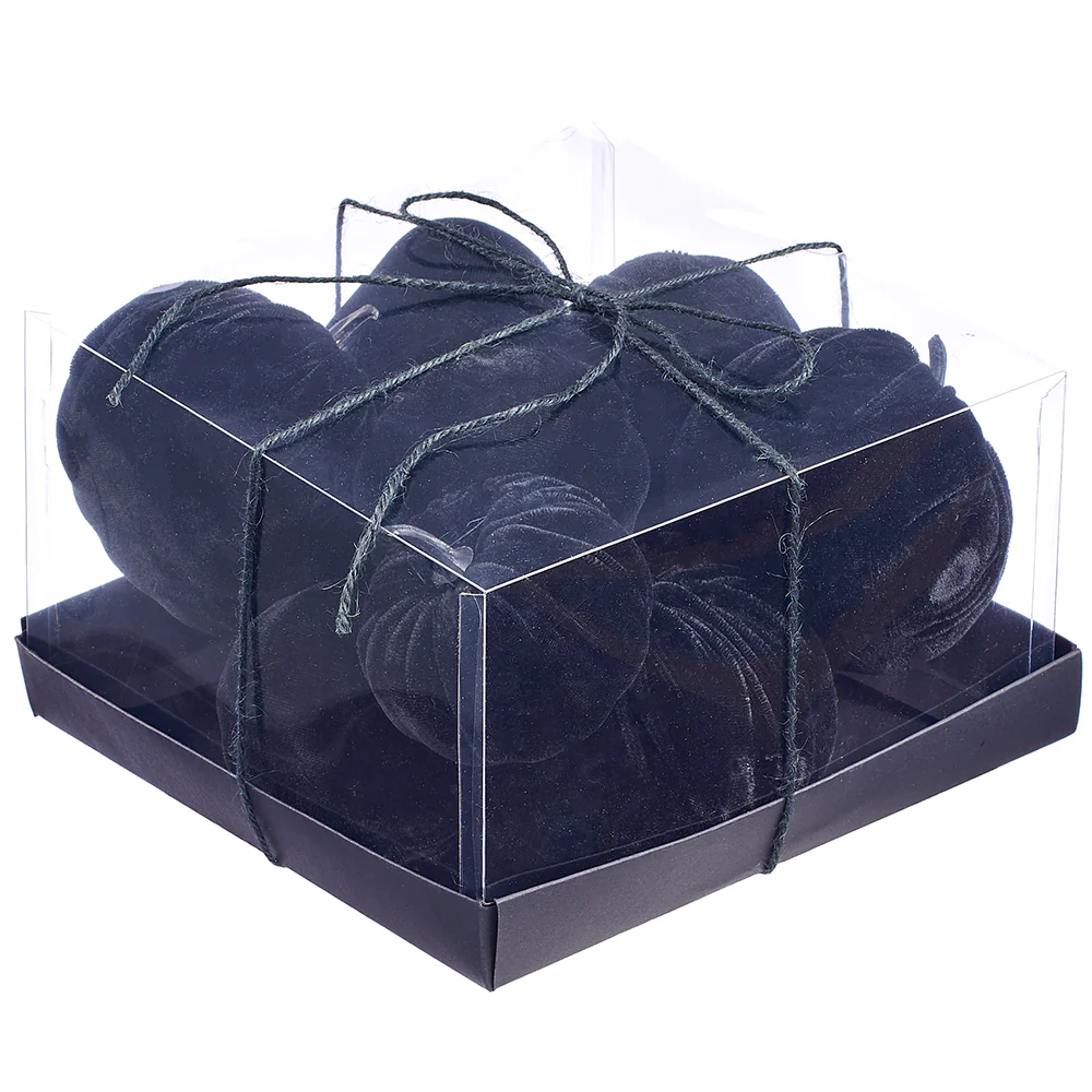 8.2" Boxed Halloween Velvet Pumpkins -Black (Pack of 4)