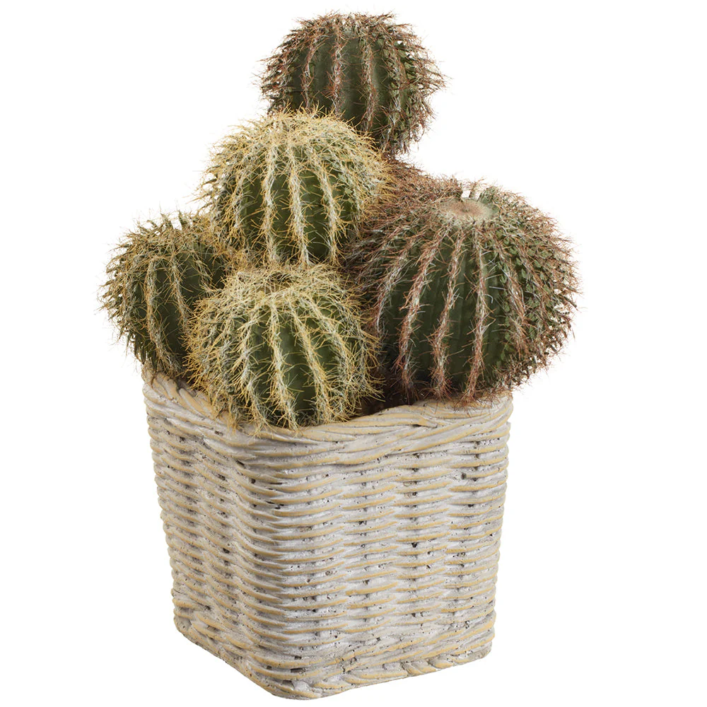 8.5" Barrel Cactus Artificial Plant w/Cement Pot -Green (Pack of 4)