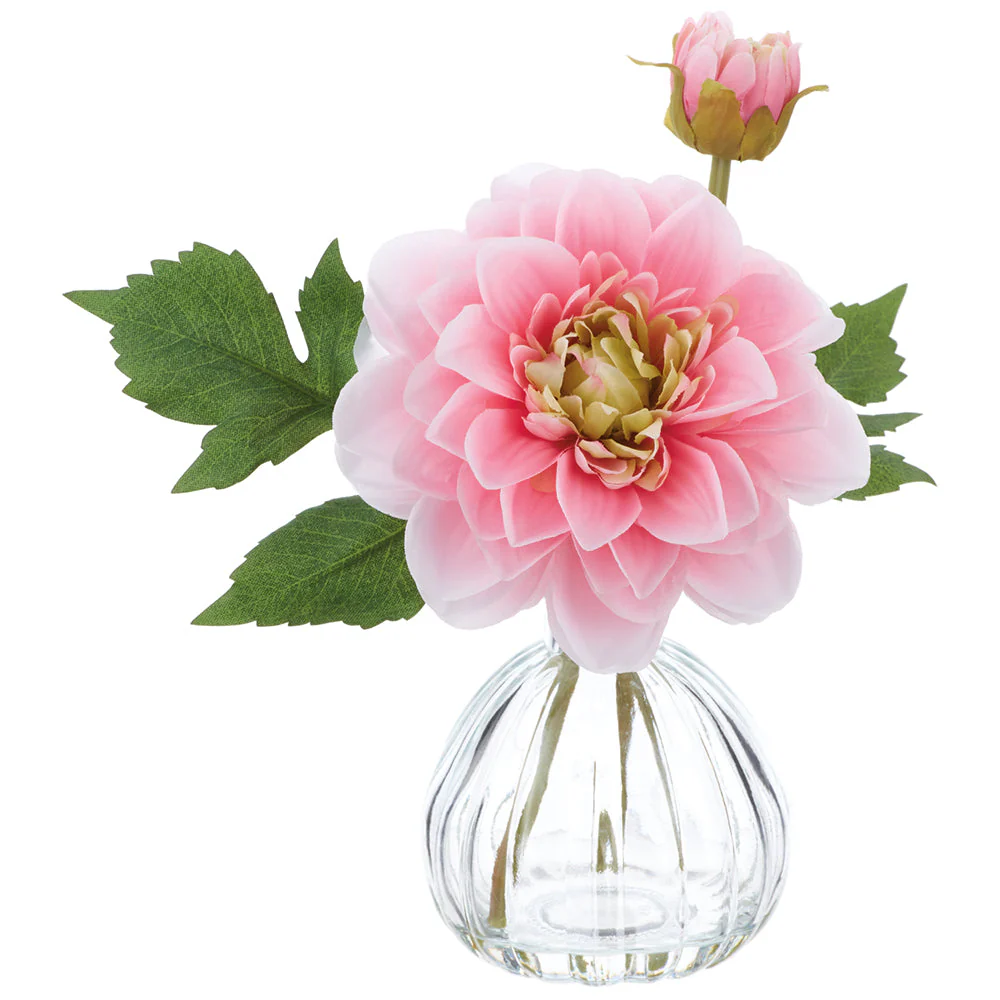 8.5" Dahlia Silk Flower Arrangement w/Glass Vase -Pink (Pack of 6)