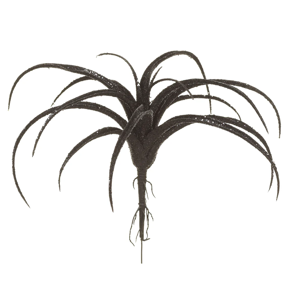 8.5" Glittered Artificial Tillandsia Stem Pick -Black (Pack of 12)