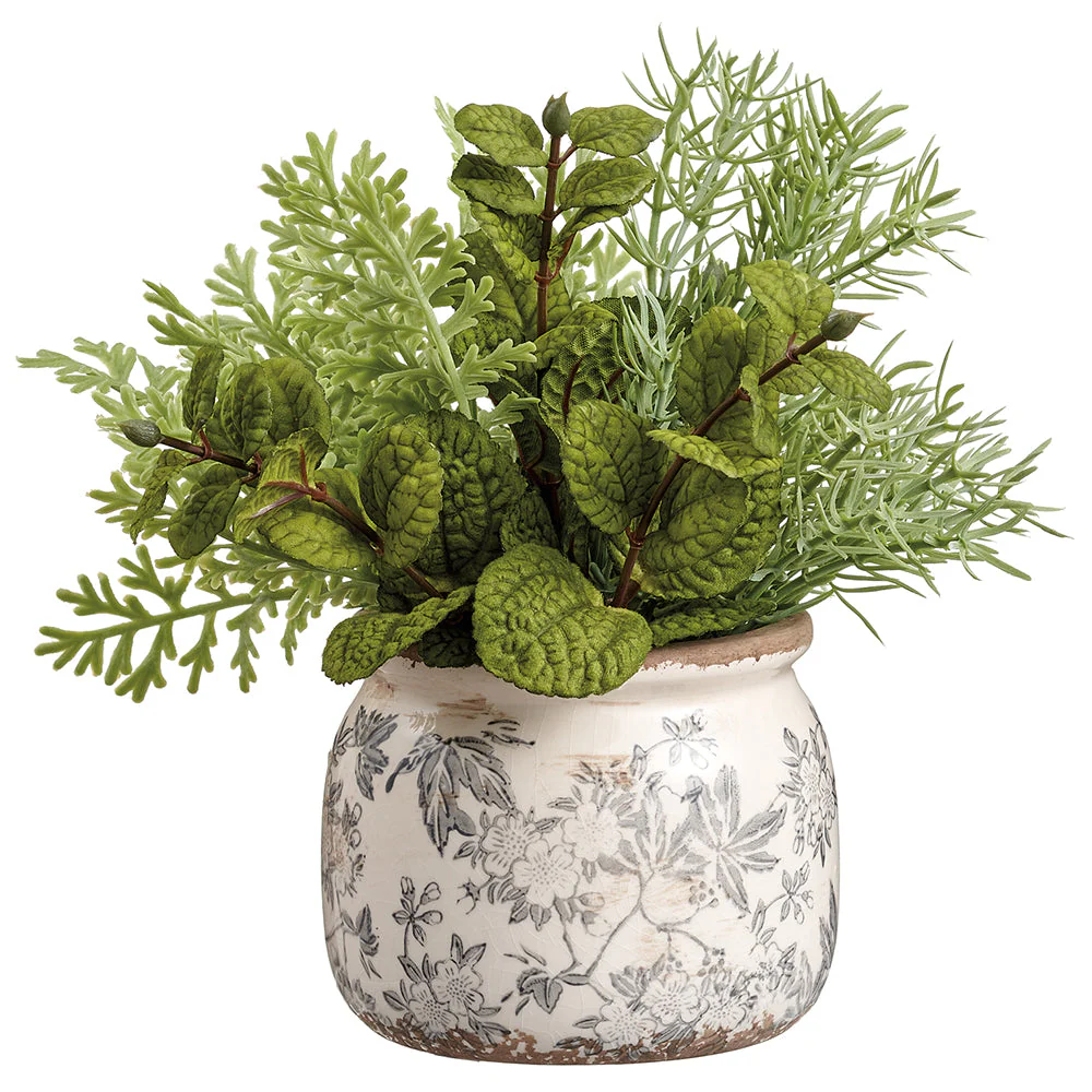 8.5" Mixed Herb Artificial Plant w/Ceramic Vase -Green/Gray (Pack of 2)