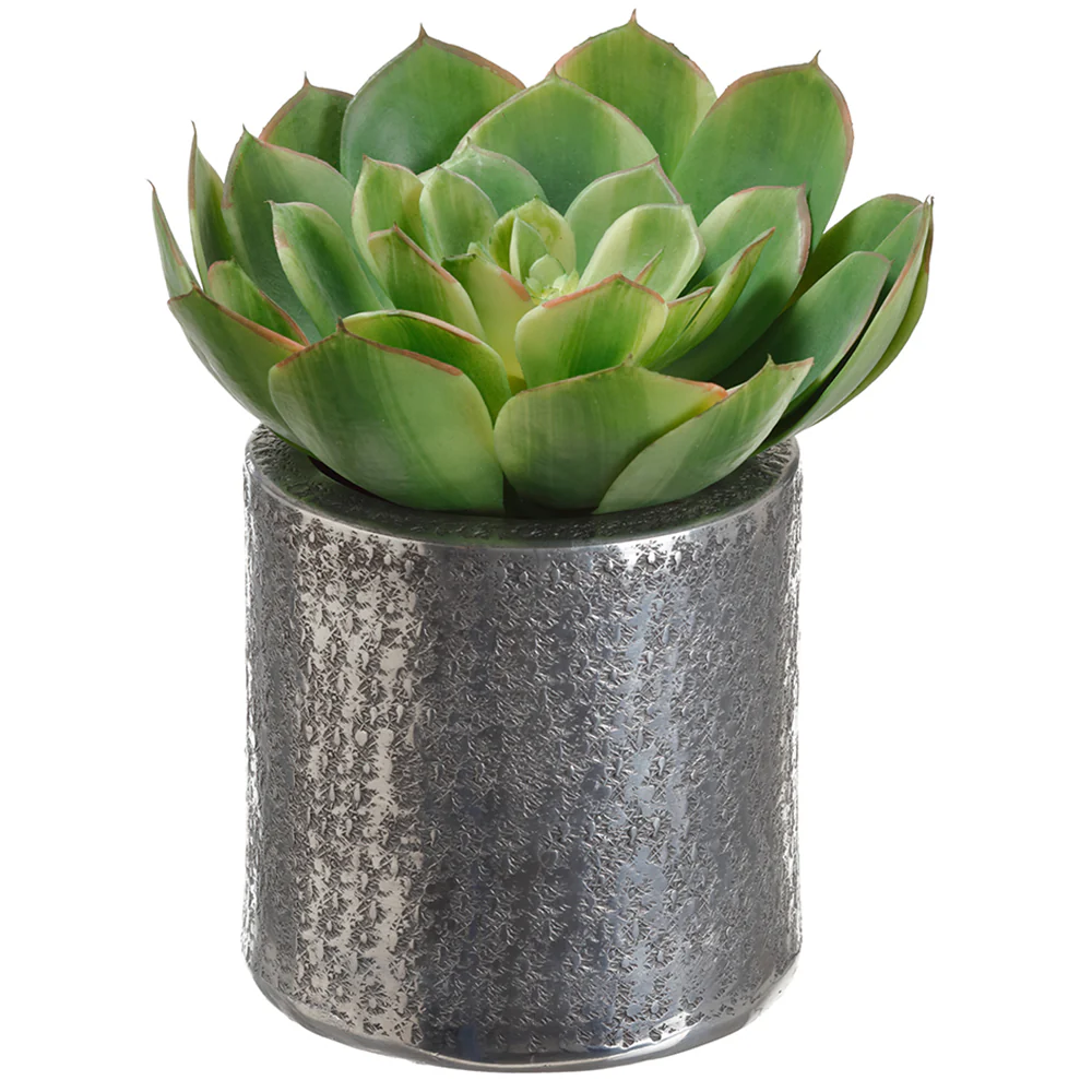 8" Artificial Echeveria Succulent Plant w/Aluminum Pot -2 Tone Green