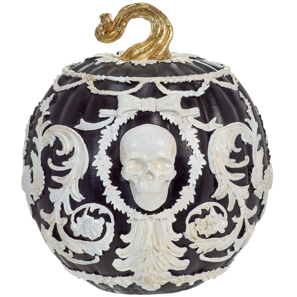 8" Artificial Halloween Skull Pumpkin -Black/White (Pack of 2)