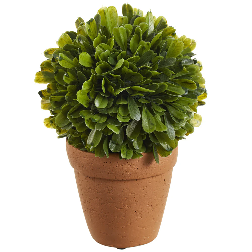 8" Boxwood Ball-Shaped Artificial Topiary Plant w/Cement Pot -Green (Pack of 6)